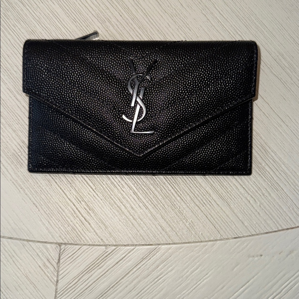 Yves Saint Laurent Cassandre Card Case in Grain de Poudre Leather, Black